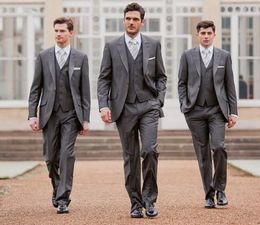 Customise Grey Groom Tuxedos Peak Lapel Men Wedding Dress Popular Men Business Prom Collective 3 Piece Suit(Jacket+Pants+Tie+Vest ) 2289
