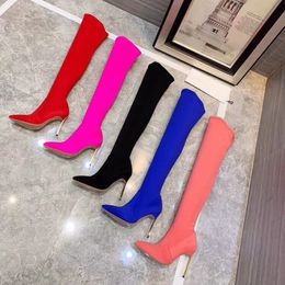 Hot Sale-Thigh High Boots 10.5cm Stiletto Gold High Heel Sexy Pointed Toe Party Shoes Women