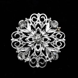 1.5 Inch Sparkly Silver Clear Rhinestone Crystal Diamante Flower Wedding Small Brooch Pins