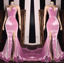 Sexy Pink Elegant Mermaid Long Prom Dresses High Side Split Sweetheart Sweep Train Cheap Simple Formal Party Evening Wear Gowns Custom