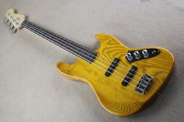 Factory Custom 4 Strings Yellow Electric Bass Guitar with Ash Body,Rosewood Fingerboard,Chrome Hardware,Offer Customised