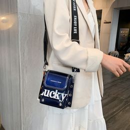 Girl Shoulder Bag Lucky Letter Print Wide Crossbody Female PU Leather Handbags Fashion Women Chain Handbags Purses GGA3459-4