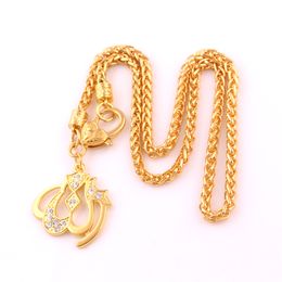 Gold Plated Crystal Arabic Letter Pendant Muslim Religious Wheat Chain Necklace for Women Islamic Jewellery