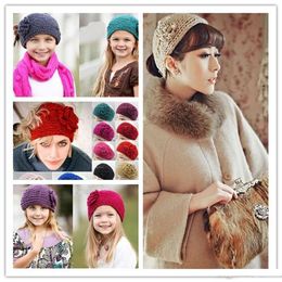 20 color knitting wool Woolen Crochet hair band winter warm camellia Flower women girl children Headbands headwear fashion Europe America