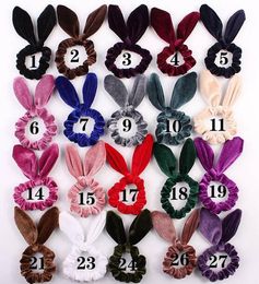 Women Girls Velvet Bunny Ears Elastic Hair rope Hair Ties Accessories Ponytail Rabbit ears Headband Children Scrunchy Hairband 100pcs FJ3363