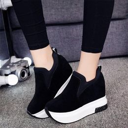 Hot Sale-Women Casual Shoes Hidden Heels 10 Cm Female Height Increasing Vulcanized Shoes Woman Black Red
