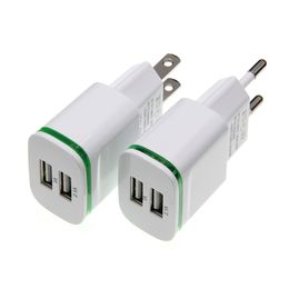 LED Light EU/US Plug Dual Ports AC USB Wall Charger Home Travel Adapter 5V 2.1A 1A for Andriod Smart Phones