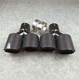 Multi Size: Glossy Black Carbon Exhaust Muffler Pipes Fit Universal Cars Glossy Black Stainless steel Double Tailpipes