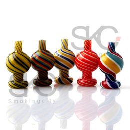 Smoke US Striped Glass Bubble Carb Cap Luminous Carb Caps For 10mm 14mm 18mm Domeless Beveled Edge Quartz Nail Dab Rig Water Bong