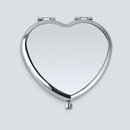 Stainless Steel Metal Mirror Heart shape Makeup Mirror Portable With Cover For Girl Fast Shipping F3206