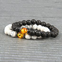 Couples Distance Jewelry Wholesale 8mm White Beads And Black Lave Rock Stone Bead Bracelets Gift For Men And Women