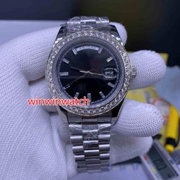 Fashion diamond mens watches automatic mechanical watch silver stainless steel black face Watches Luxury glittering diamond Wristwatches