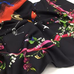 Wholesale-style women's square scarf 100% twill silk material good quality black fashion print hearts love size 110cm - 110cm