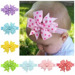 40pcs/Lot 3.15inch Cute Bowknot Hair Bands For Kids Girls Handmade Dot Printed Bow With Elastic Band Hair Accessories 616