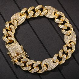 Hip Hop Punk Jewelry 13mm 7inch 8inch Brass/Copper Bling Bling Iced Out CZ Chain Bracelet for Men Miami Cuban Link Chains