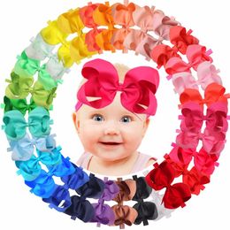 30 Colours 6 Inch Hair Bows Baby Girls Headbands Big 6" Bow Soft Elastic Band for Infant Newborn Toddlers Hair Accessories