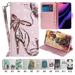 Wallet Phone Cases for iPhone 14 13 12 11 Pro Max XR XS X 7 8 Plus - 3D Colourful Painting PU Leather Dual Card Slots Flip Kickstand Cover Case