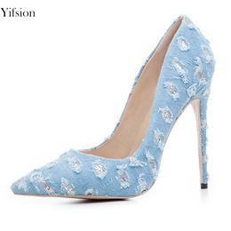 Rontic Women Pumps Sexy Stiletto High Heel Pumps Charm Pointed Toe Dark Blue Light Blue Casual Shoes Women Plus US Size 3-10.5