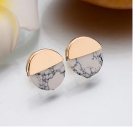 Fashion Joker Metal Stud Earrings Metal Chain Marble Accessories Triangle Stone Necklace Round Earrings Unisex