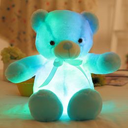 Stuffed Plush Animals 30cm 50cm led Colorful Glowing Teddy Bear dolls Luminous Plush Toys Kawaii Light Up stuffed animals Doll Kids Christmas Toys 240314