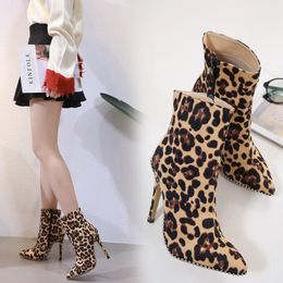 Hot Sale-Plus Größe 32 33 bis 40 41 42 schicke Leopardenmuster High Heel Stiefeletten Mode Luxus Designer Damen Schuhe