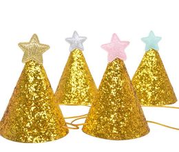 Gold Glitter Shiny Top Hats Adult Kids Mini Cone Hats Birthday Party Cap Wedding Celebration Party Decoration Photo Prop Backdrop Favours