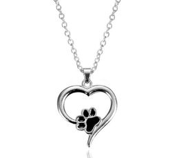 Hollow Out Heart Dog Cat Footprint Pendant Necklace Silver Color Women Fashion Jewelry Always In my Love Engagement Necklaces 11