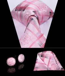 cufflinks europe Australia - Europe Warehouse Men Tie Set Classic Silk Luxury Pink Plaid Necktie Hanky Cufflinks Set High Quality Men's Party Wedding Tie Set N-3074
