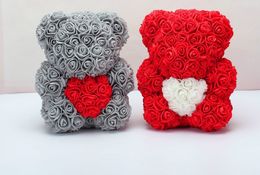 10pcs 25cm Bear of Roses with heart Plush Dolls Artificial Flowers Home Wedding Festival DIY Wedding Decoration Crafts Gift hope13