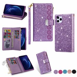 Multifunction Glitter Bling Zipper Wallet Card Slot Leather Case for iphone 11 pro max XR XS MAX 6 7 8 PLUS SE 2020