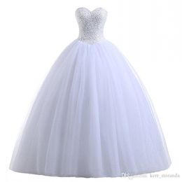 Beaded Tulle Ball Gowns Wedding Dresses Lace Up White Lvory Sweetheart Bridal Gowns Floor Length DH4173