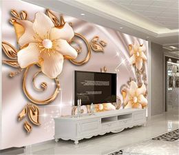 Custom Photo Wallpaper 3d Luxury Rich Jewellery Pearl Flower Open 3D Living Room TV Background Bound Wall Painting Wallpaper