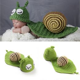 Newborn Photography Props Snail Hand Crochet Knit Baby Beanie Caps Infant Hat with Cape Hats