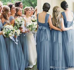 2019 Light Blue Summer Boho Bridesmaid Dress Backless Country Garden Formal Wedding Party Guest Maid of Honor Gown Plus Size Custom Made