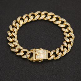 Hip Hop Bracelets 13mm 7/8inch Gold Silver Colors Cubic Zirconia CZ Cuban Bracelet Link Chain for Mens Jewelry