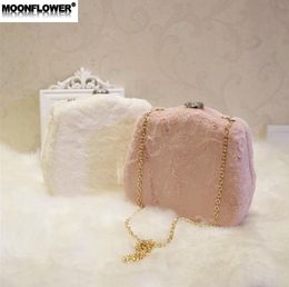 Designer-Factory outlet brand women handbag winter new rabbit hair dinner bag sweet cute plush chain bag INS super fire diamond handbag