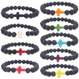 9 Colors Christian Jewelry Energy Handstring Multicolored Lava Cross Bracelet the best gift for christmas free shipping