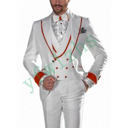 Newest One Button Groomsmen Peak Lapel Wedding Groom Tuxedos Men Suits Wedding/Prom/Dinner Best Man Blazer(Jacket+Vest+Tie+Pants) W13