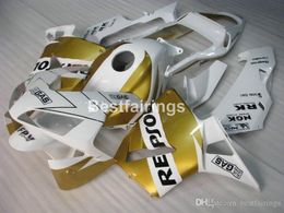 Injection molding Free customize fairing kit for Honda CBR600RR 03 04 white gold fairings set CBR600RR 2003 2004 JK08