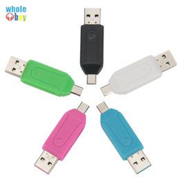 2 In 1 Card Reader with SD Micro SD TF Slots OTG Adapter Micro USB 2.0 for Android Cell Phone Tablet Computer 300pcs/lot