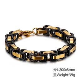 Fashion mens gifts Black gold stainless steel byzantine Link chain bracelet Fashion gifts bangle 8mm 20cm