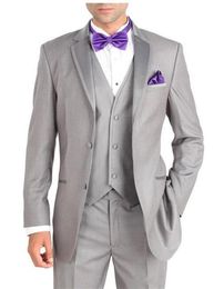 Brand New Light Grey Groom Tuxedos Notch Lapel Groomsman Wedding 3 Piece Suit Men Business Prom Jacket Blazer(Jacket+Pants+Tie+Vest)79