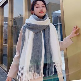 Wholesale- Colour matching scarf female autumn and winter Korean students wild cashmere thick ins warm knitted wool scarf Christmas gifts