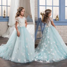 Simple Lace Chiffon Girls Pageant Dress Girl Communion Dress Kids Formal Wear Flower Girls Dresses for Wedding