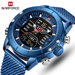 NAVIFORCE Mens Watches Top Luxury Brand Men Sports Watches Men's Quartz LED Digital Clock Male Full Steel Military Wrist Watc214U