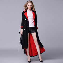 Fashion- Extended Black Red Winter Women 2019 New High-end Boutique Double-breasted Adjustable Waist Bow Classic Style Elegant Wool coat