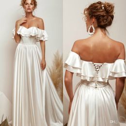 beach country wedding dresses ruffles off the shoulder ruffles beads vestido de noiva a line wedding dresses bridal gowns