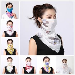 Women Scarf Bandanas Double Silk Chiffon Outdoor Windproof Mask Handkerchief Half Face Dust Veil Sunshade Masks 40 Styles