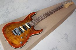 Factory Custom Brown Electric Guitar with Flame Maple Veneer,Rosewood Fingerboard,Floyd Rose,HSH Pickups,Can be Customised