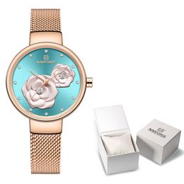 New NAVIFORCE Rose Gold Women Watches Dress Quartz Watch Ladies With Luxury Box Female Wrist Watch Girl Clock Set For 184U 4385